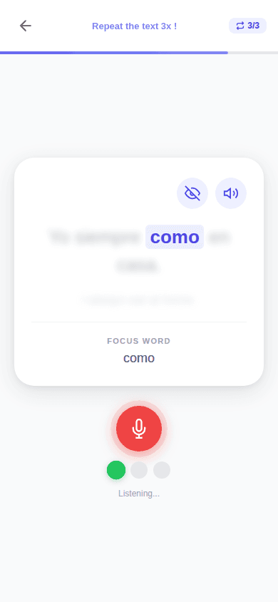 Flashcard with the sentence masked and the focus word still visible